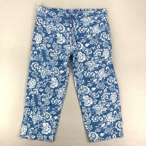 La Cera Pajama Pants Womens XL Blue Floral‎ Cropped Cotton Lounge Lagenlook